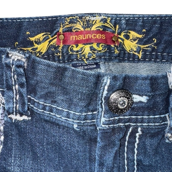 Maurice’s Women’s 11/12 Long Dark Flare Low-Rise Faded Blue Denim Jeans - Picture 7 of 12